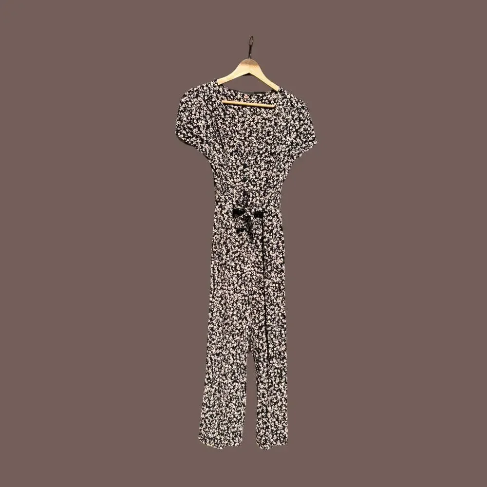 Free People Jumpsuit | Black Floral Tie Waist | Size S | Rayon